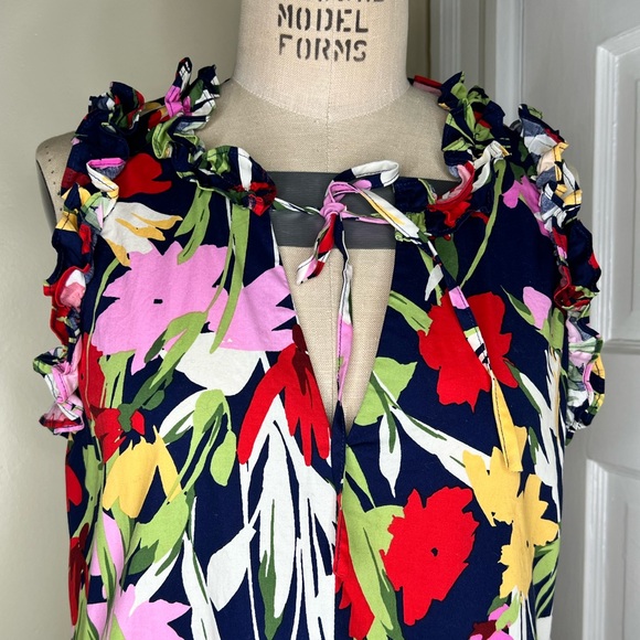 Maggy London Kayla Floral Trapeze Dress navy pink 4 Small Cotton EUC - Picture 8 of 14